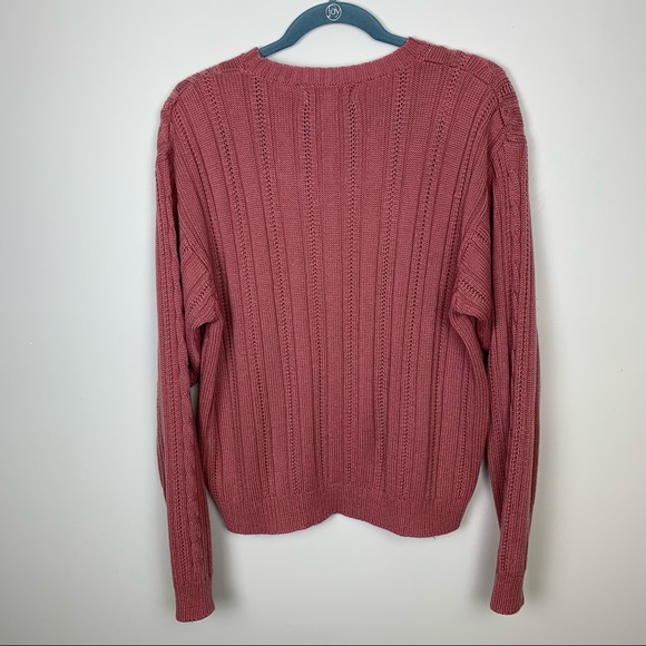Vintage Blush Pink Cable Knit Padded Shoulder Crew Neck Sweater Baxter Wells - Picture 6 of 10